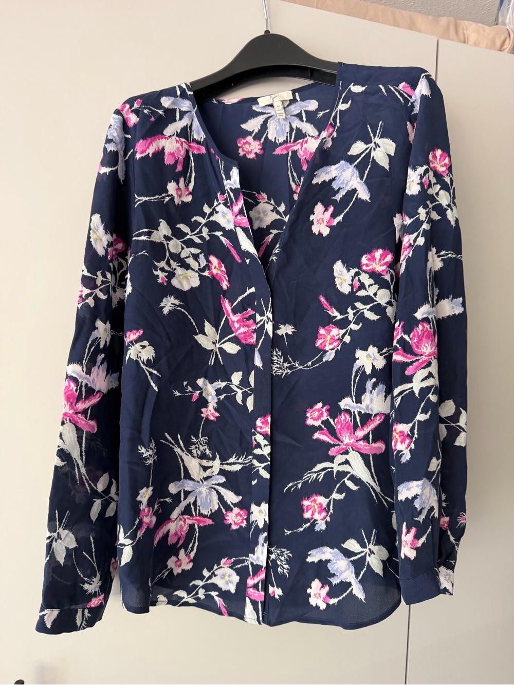 Joie Navy Floral Button-Down Blouse with Pink Accents